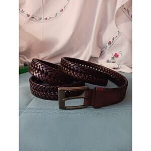 Men's Belt Size 56 Brown woven with dk brown / black edging Bronze buckle